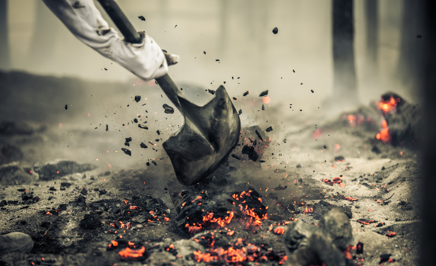 Fire coals during a firefighting operation